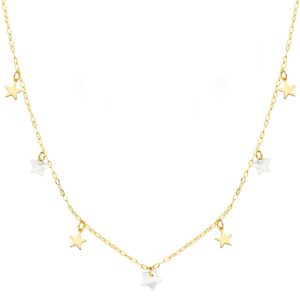 18K GARGANTILLA ORO AMARILLO ESTRELLAS LISAS Y NACAR 5.5 MM CADENA FORZADA 45 CM