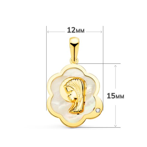 18K MEDALLA VIRGEN NIÑA NUBE CON NACAR Y CIRCONITA 15X12 MM - Imagen 2