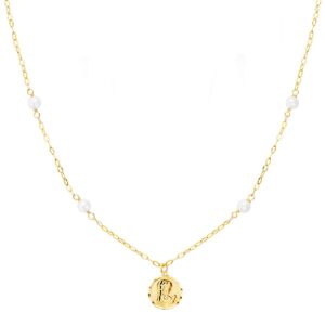 GARGANTILLA ORO AMARILLO VIRGEN NIÑA 8 MM PERLAS 3.5 MM CADENA FORZADA 40 CM