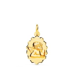 18K MEDALLA ANGELITO BURLON OVAL ARCOS TALLADOS. 16 X 12 MM