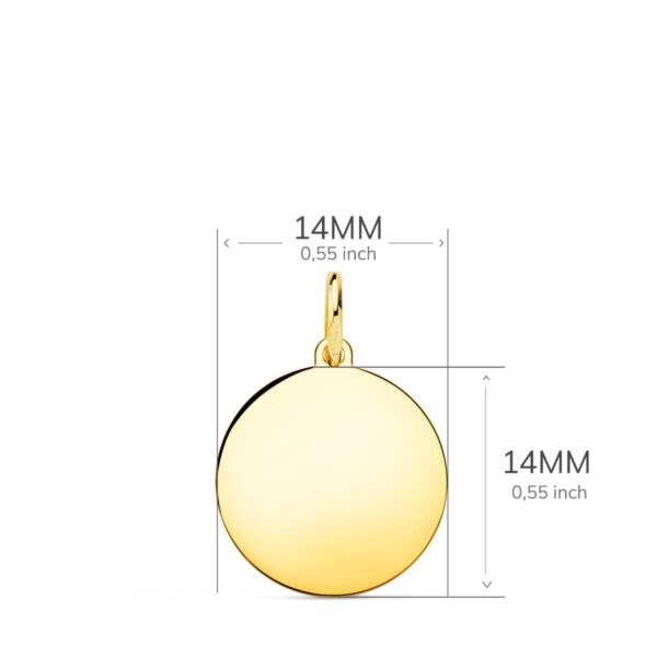 18K CHAPA DISCO ORO AMARILLO LISO EN BRILLO 14 MM - Imagen 2