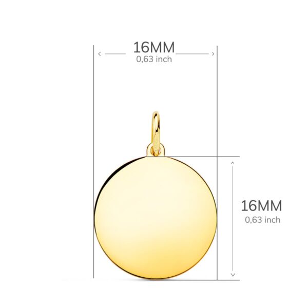 18K CHAPA DISCO ORO AMARILLO LISO EN BRILLO 16 MM - Imagen 2