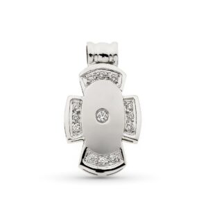 18K CRUZ HUECA ORO BLANCO CON CIRCONITAS 21X12 MM