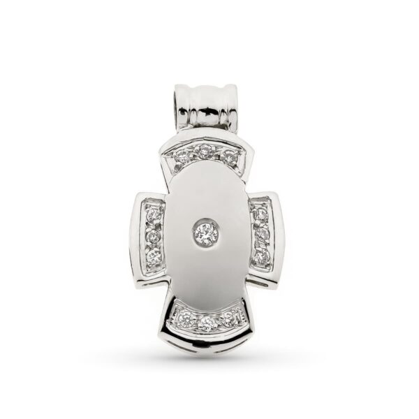 18K CRUZ HUECA ORO BLANCO CON CIRCONITAS 21X12 MM
