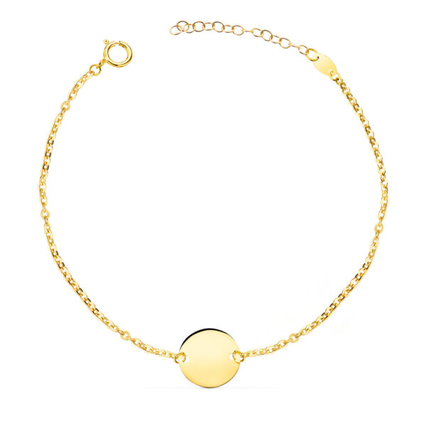 18K PULSERA ORO AMARILLO DISCO EN BRILLO REDONDO 12 MM. LARGO: 18   3 CM