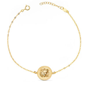 18K PULSERA ORO AMARILLO MEDUSA BRILLO 12MM CADENA TALLADA. LARGO: 18 3 CM