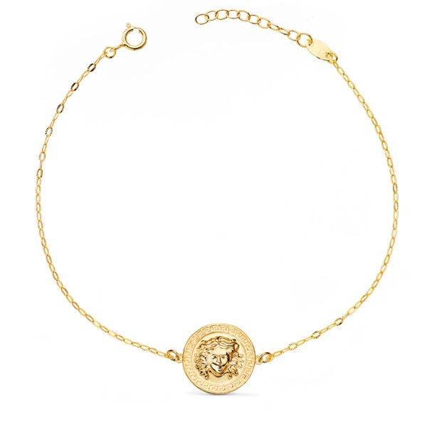 18K PULSERA ORO AMARILLO MEDUSA BRILLO 12MM CADENA TALLADA. LARGO: 18 3 CM