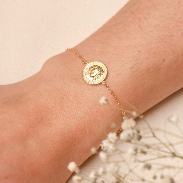 18K PULSERA ORO AMARILLO MEDUSA BRILLO 12MM CADENA TALLADA. LARGO: 18 3 CM - Imagen 2