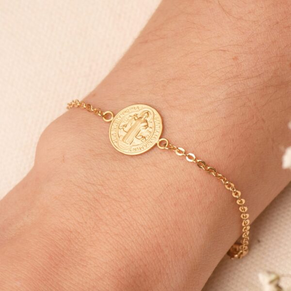 18K PULSERA ORO AMARILLO CON MEDALLA ORO AMARILLO SAN BENITO 12 MM.  LARGO: 18+2 CM - Imagen 2