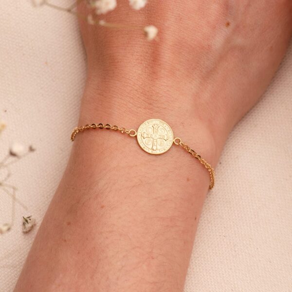 18K PULSERA ORO AMARILLO CON MEDALLA ORO AMARILLO SAN BENITO 12 MM.  LARGO: 18+2 CM - Imagen 3