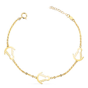 18K PULSERA ORO AMARILLO  TRES SLIUETAS VIRGEN ROCIO 14X11 MM CON. LARGO: 15,5+3 CM