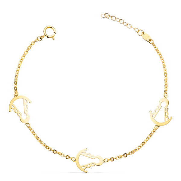 18K PULSERA ORO AMARILLO  TRES SLIUETAS VIRGEN ROCIO 14X11 MM CON. LARGO: 15,5+3 CM