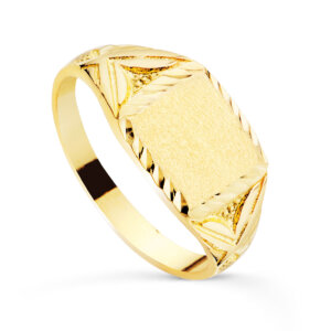 18K SELLO ORO AMARILLO CADETE MACIZO Y TALLADO ANCHO CUERPO 10X9 MM