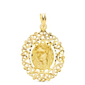 18K MEDALLA VIRGEN DE LA MACARENA CERCO FILIGRANA 28X21 MM