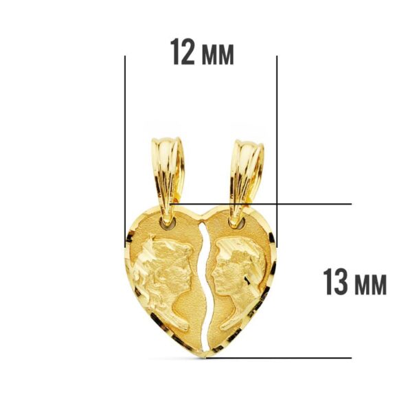 18K COLGANTE ORO AMARILLO CORAZON PAREJA 13X13 MM - Imagen 2