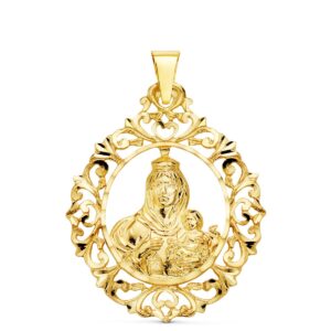 18K MEDALLA VIRGEN DEL CARMEN ORLA FILIGRANA 37X30 MM