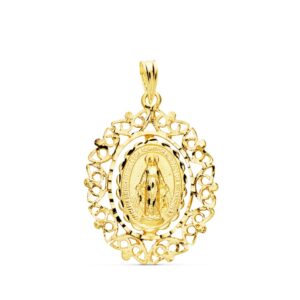 18K MEDALLA VIRGEN DE LA MILAGROSA CERCO 27X21 MM 3.50 GR