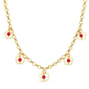 18K GARGANTILLA FLORES 12 MM CORAL CADENA 50 CM