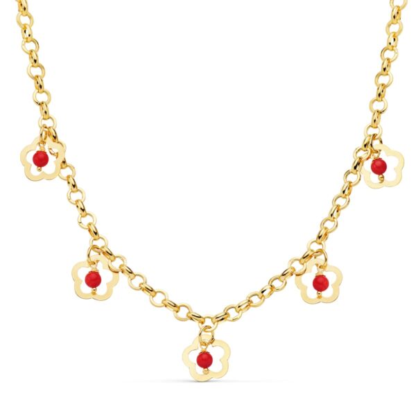 18K GARGANTILLA FLORES 12 MM CORAL CADENA 50 CM