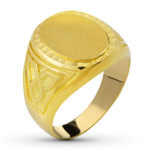 18K SELLO ORO AMARILLO CABALLERO MACIZO TALLADO OVAL. ZONA GRABADO: 14X12 MM