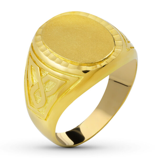 18K SELLO ORO AMARILLO CABALLERO MACIZO TALLADO OVAL. ZONA GRABADO: 14X12 MM