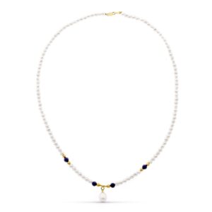 18K COLLAR ORO AMARILLO PERLA CONCHA NATURAL Y LAPIZLAZULI