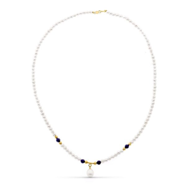 18K COLLAR ORO AMARILLO PERLA CONCHA NATURAL Y LAPIZLAZULI
