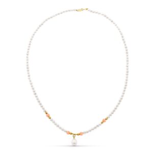 18K COLLAR ORO AMARILLO PERLA CONCHA NATURAL Y PERLA ROSA