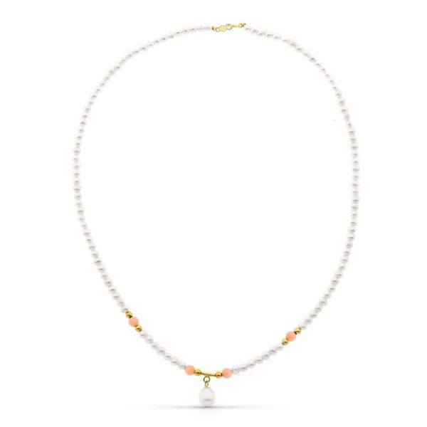 18K COLLAR ORO AMARILLO PERLA CONCHA NATURAL Y PERLA ROSA