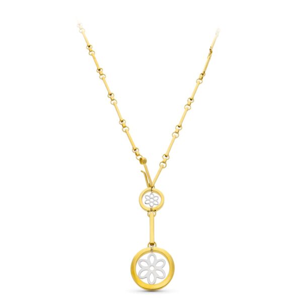 18K GARGANTILLA ORO BICOLOR CIRCULOS Y FLOR 45 CM