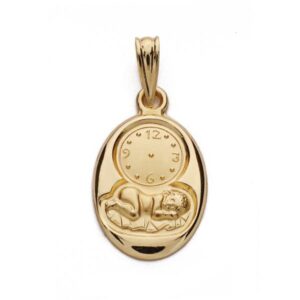 18K MEDALLA NIÑO Y RELOJ. 20 X 12 MM