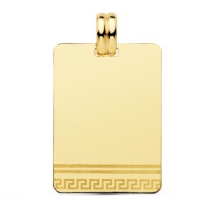 9K CHAPA LASER ORO AMARILLO GRECA 28X20 MM