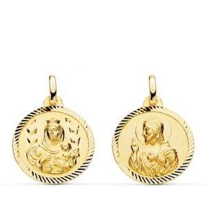 18K ESCAPULARIO HELICE VIRGEN DEL CARMEN CORAZON DE JESUS 18 MM