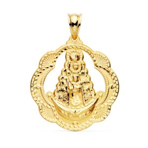 18K MEDALLA VIRGEN DEL ROCIO PANDERETA 35X33 MM