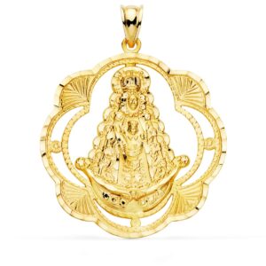 18K MEDALLA VIRGEN DEL ROCIO PANDERETA 38X34 MM