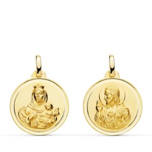 18K ESCAPULARIO BISEL VIRGEN DEL CARMEN CORAZON DE JESUS 18 MM