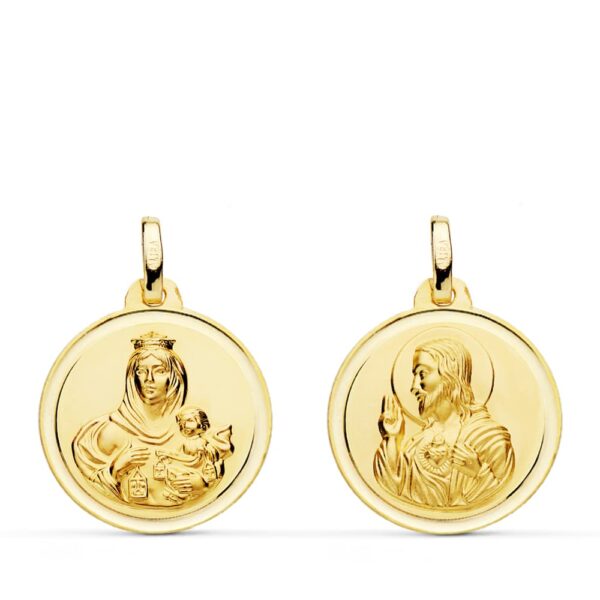 18K ESCAPULARIO BISEL VIRGEN DEL CARMEN CORAZON DE JESUS 18 MM
