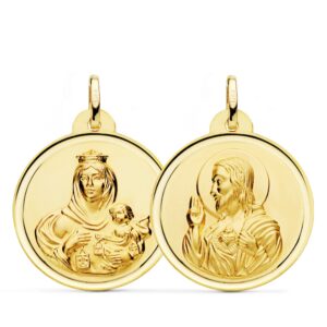 18K ESCAPULARIO VIRGEN DEL CARMEN CORAZON DE JESUS BISEL 26 MM