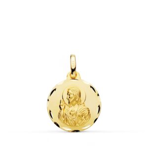 18K MEDALLA CRISTO SAGRADO CORAZON DE JESUS TALLADA 16 MM