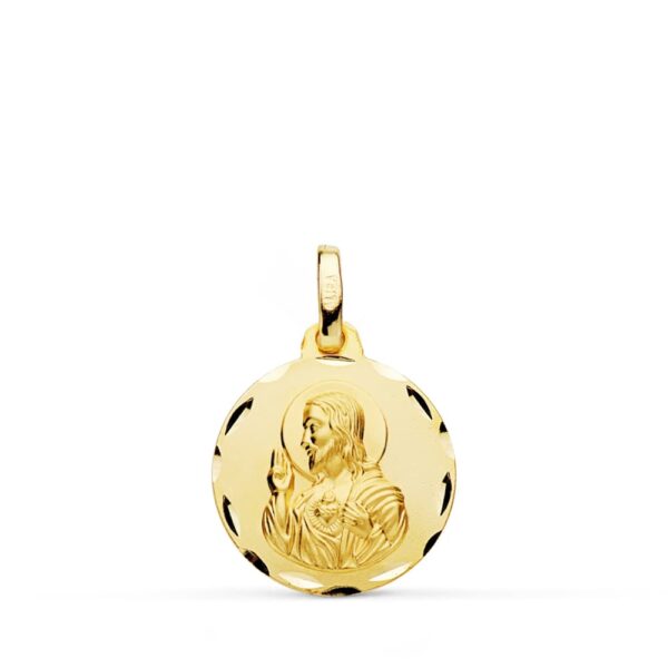 18K MEDALLA CRISTO SAGRADO CORAZON DE JESUS TALLADA 16 MM