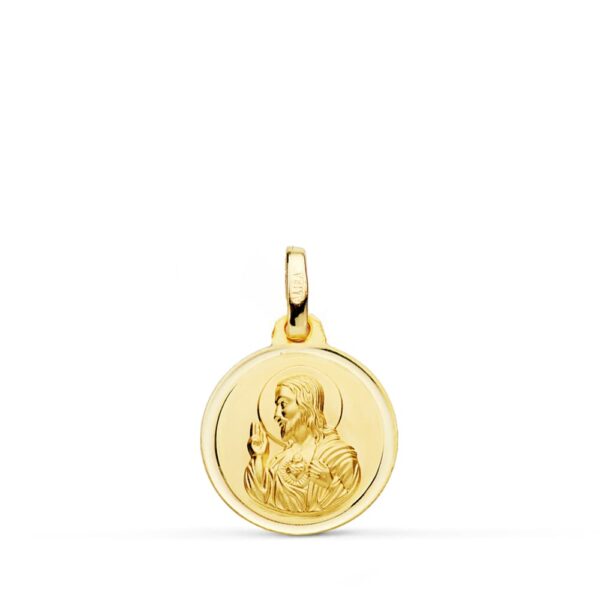 18K MEDALLA CRISTO SAGRADO CORAZON DE JESUS BISEL 14 MM