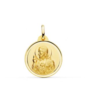 18K MEDALLA CRISTO SAGRADO CORAZON DE JESUS BISEL 20 MM
