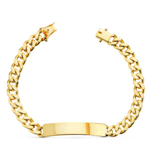 18K PULSERA ESCLAVA ORO AMARILLO MACIZA BARBADA ANCHO: 7MM. LARGO: 21 CM. CHAPA: 40X8MM