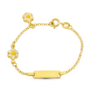 18K ESCLAVA ORO AMARILLO MARGARITAS ESMALTE 13 CM