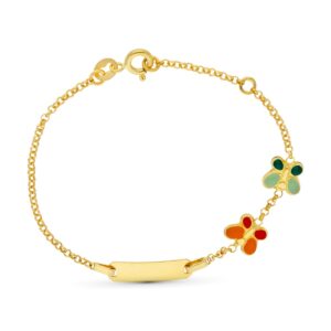 18K ESCLAVA ORO AMARILLO MARIPOSAS ESMALTE 16 CM