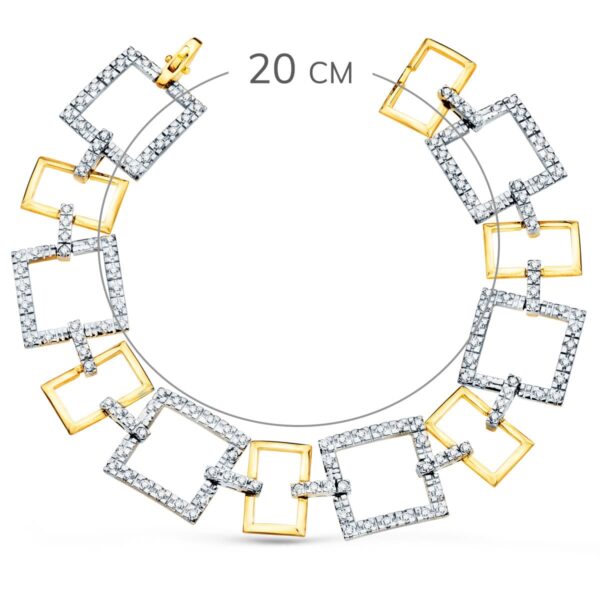 18K PULSERA ORO BICOLOR ESLABONES CUADRADOS Y MOTIVOS CON CIRCONITAS 20 CM - Imagen 2