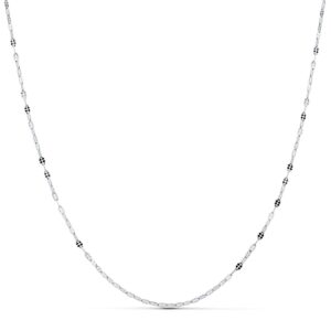 18K CADENA MACIZA ORO BLANCO ESLABONES PLANOS TALLADOS 1.5 MM 45 CM