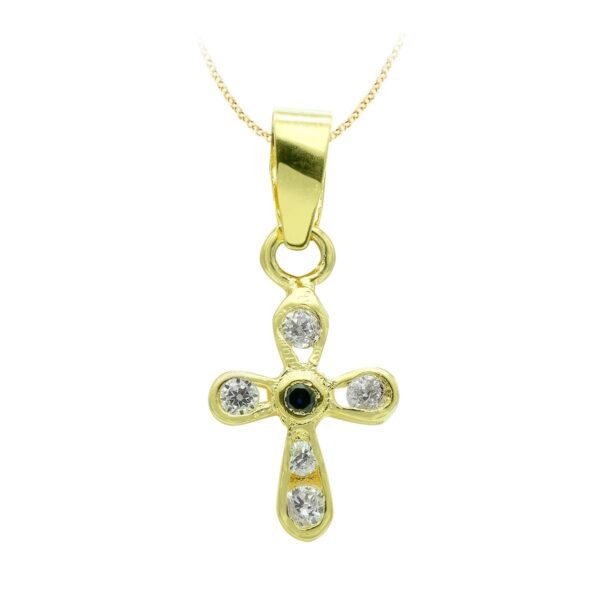 18K CRUZ ORO AMARILLO CIRCONITAS 14X9 MM