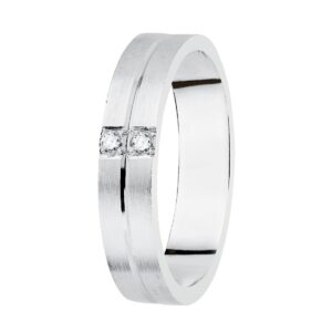 18K ALIANZA ORO BLANCO MATIZADA 4 MM 2 DIAMANTES 0.06 QTS.
