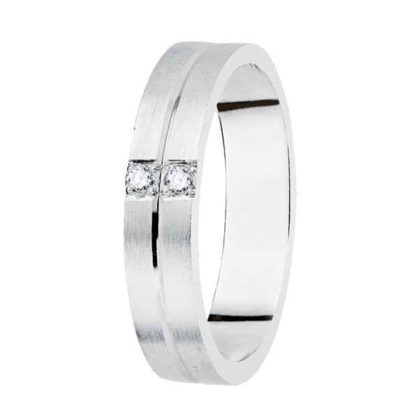 18K ALIANZA ORO BLANCO MATIZADA 4 MM 2 DIAMANTES 0.06 QTS.